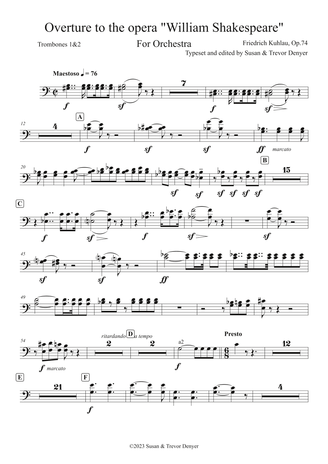 Overture to the Opera "William Shakespeare" (arr. Transcribed and typeset by Susan & Trevor Denyer)