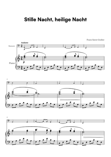 Franz Xaver Gruber - Stille Nacht, heilige Nacht (for Bassoon and Piano) (arr. Cadenza Editions)