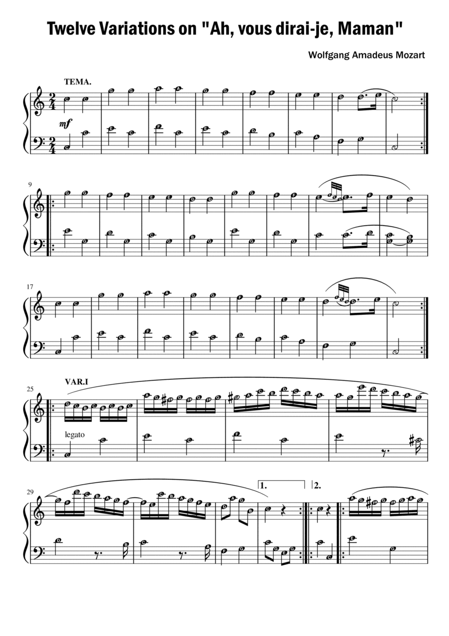 12 Twelve Variations on Ah, Vous Dirai-Je, Maman (Twinkle Twinkle Little Star) Mozart | Piano Solo w (arr. Published Harmony Valarie)