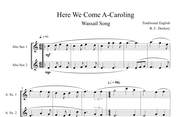 Here We Come A-Caroling (Alto Sax Duet) (arr. B. C. Dockery)