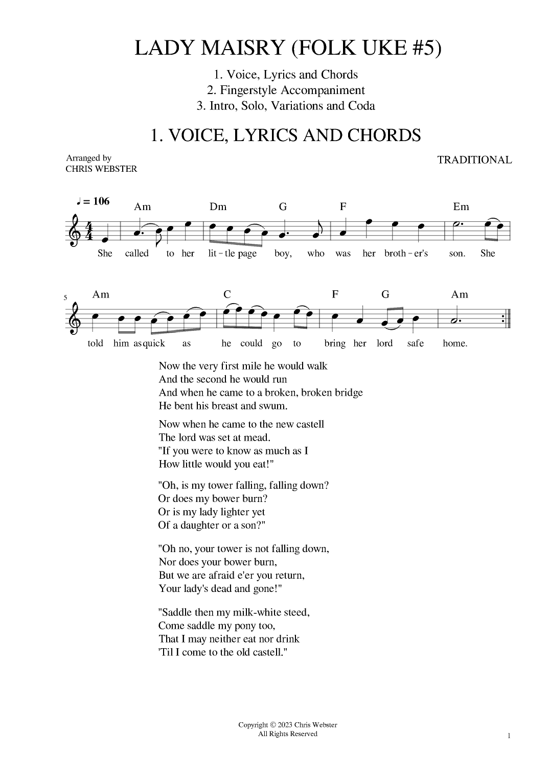 Lady Maisry: Folk Uke #5 (arr. Chris Webster)