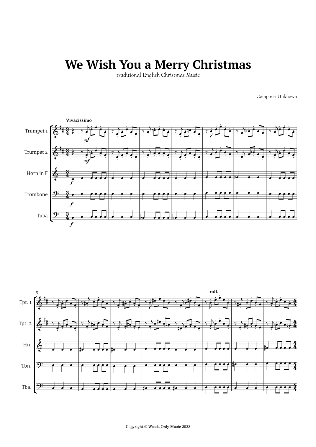 We Wish You a Merry Christmas for Brass Quintet (arr. Ander)