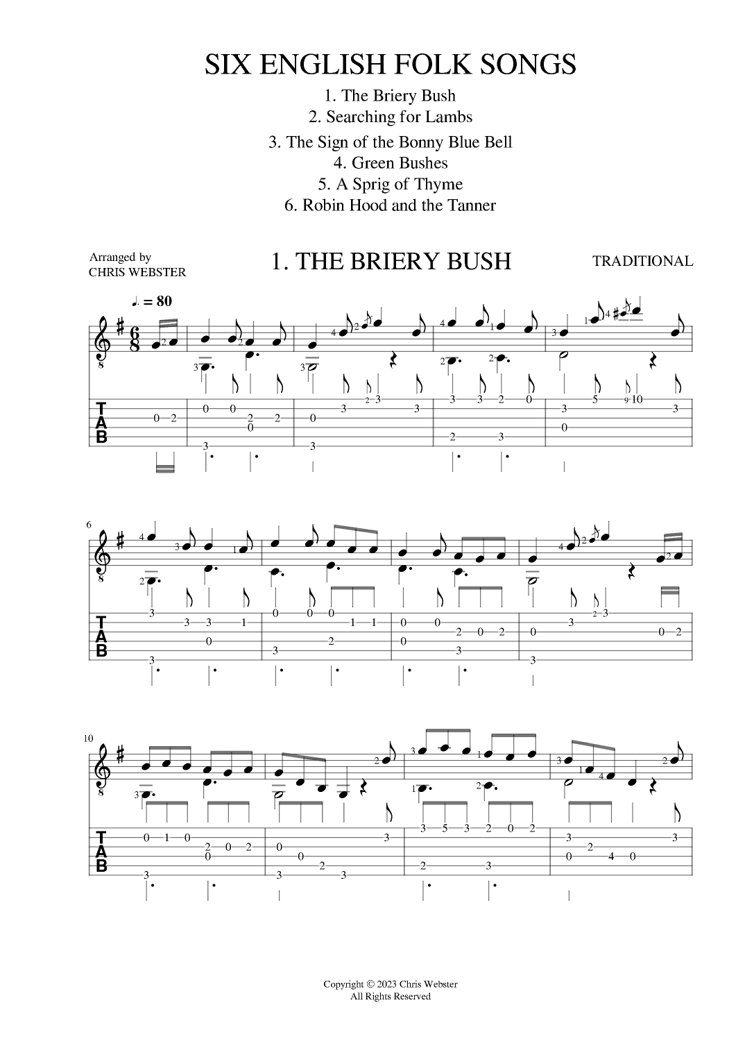 Six English Folk Songs for Easy Guitar (arr. Chris Webster)