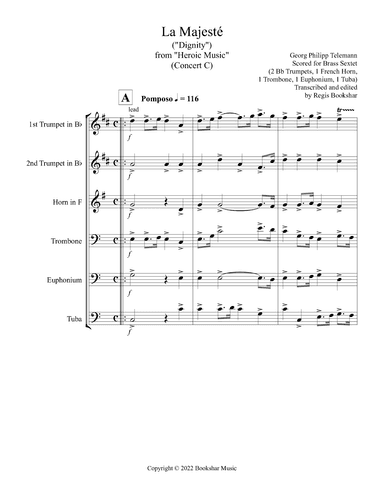 La Majeste (from "Heroic Music") (C) (Brass Sextet - 2 Trp, 1 Hrn, 1 Trb, 1 Euph, 1 Tuba) (arr. Regis Bookshar)