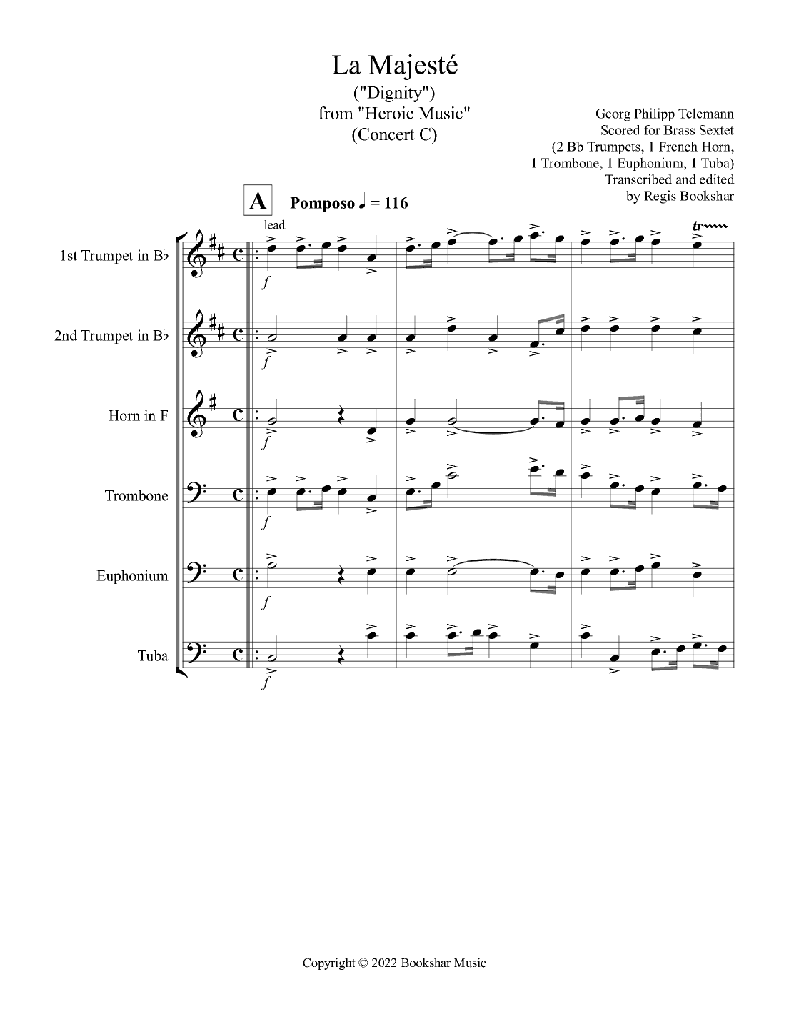 La Majeste (from "Heroic Music") (C) (Brass Sextet - 2 Trp, 1 Hrn, 1 Trb, 1 Euph, 1 Tuba) (arr. Regis Bookshar)