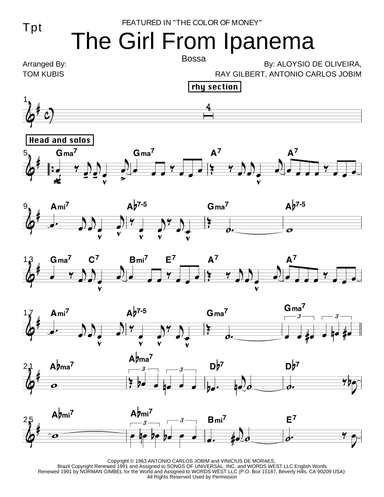 The Girl From Ipanema (garôta De Ipanema) (arr. Tom Kubis)