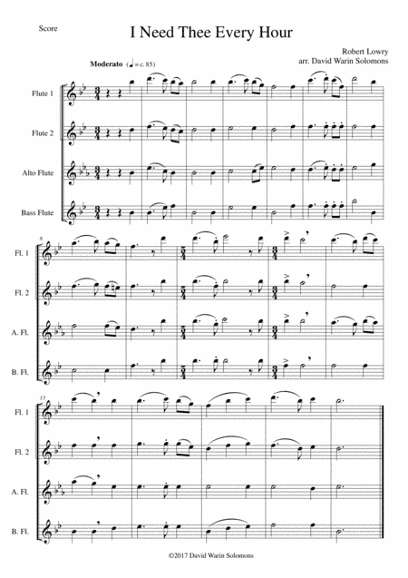 I Need Thee Every Hour for Flute quartet (2 C flutes, alto flute, bass flute) (arr. David Warin Solomons)