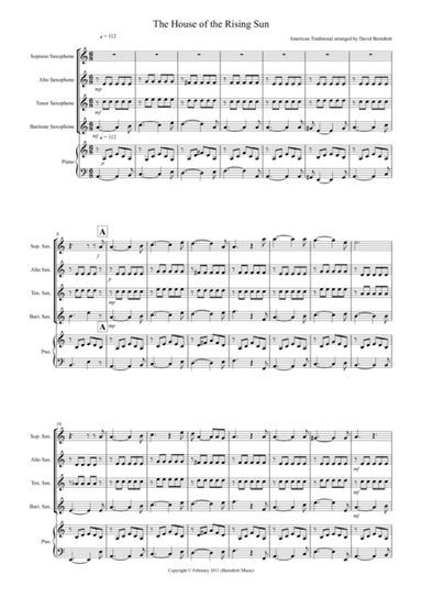 House of the Rising Sun for Saxophone Quartet (arr. David Burndrett)