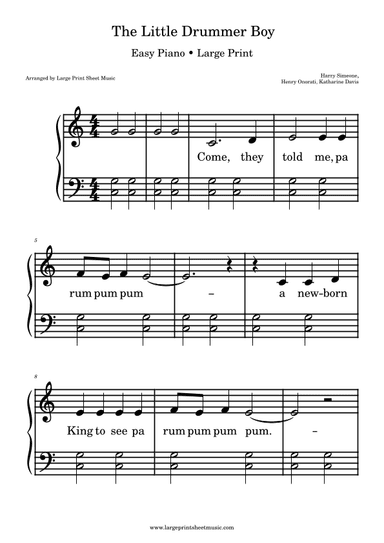 The Little Drummer Boy (arr. Large Print Sheet Music)