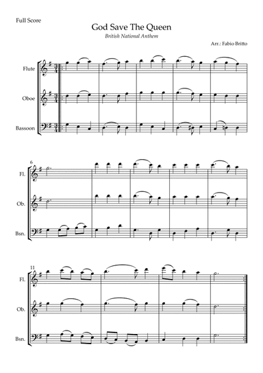 God Save The Queen (British National Anthem) for Woodwind Trio (arr. Fabio Britto)