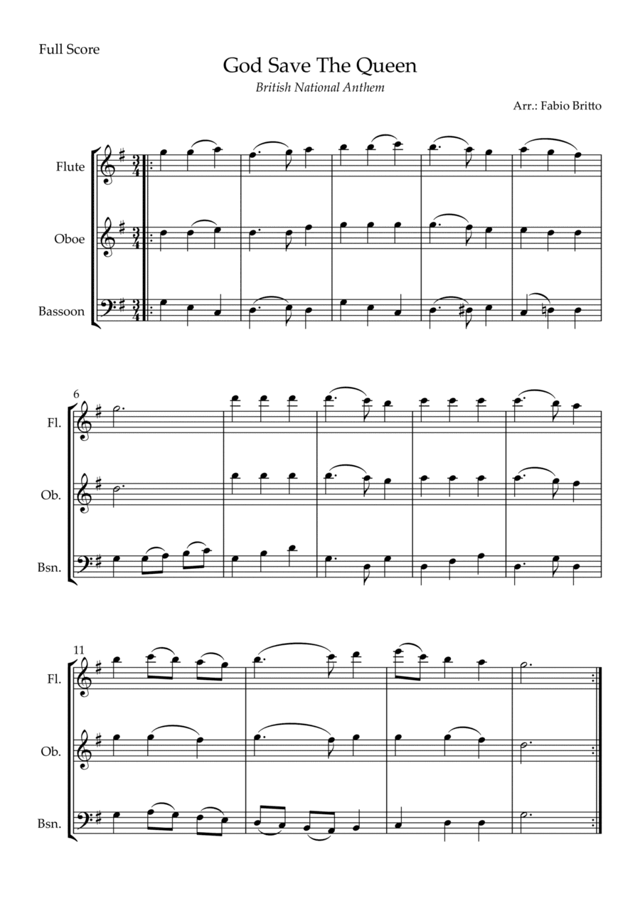 God Save The Queen (British National Anthem) for Woodwind Trio (arr. Fabio Britto)