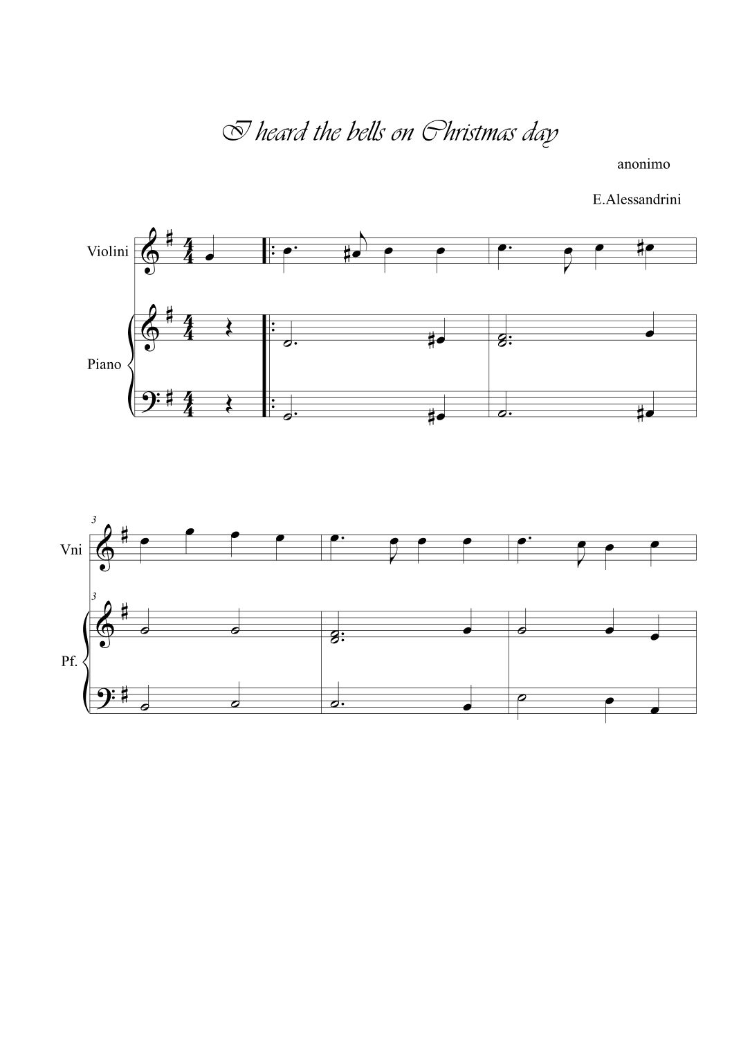 I heard the bells on Christmas Day. Violin and piano duo (arr. Ester Alessandrini)