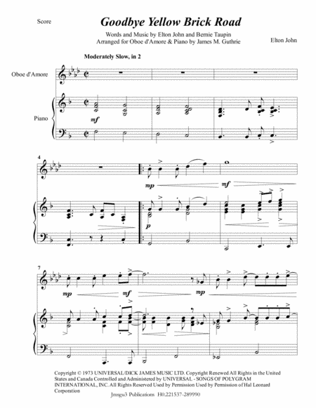 Goodbye Yellow Brick Road (arr. James M. Guthrie, ASCAP)