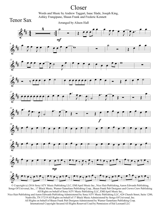 Closer (arr. Alison Hall)