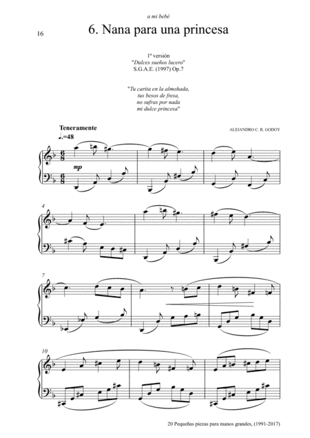 20 Piezas, Op. 4 (2017) No. 6. Nana para una princesa