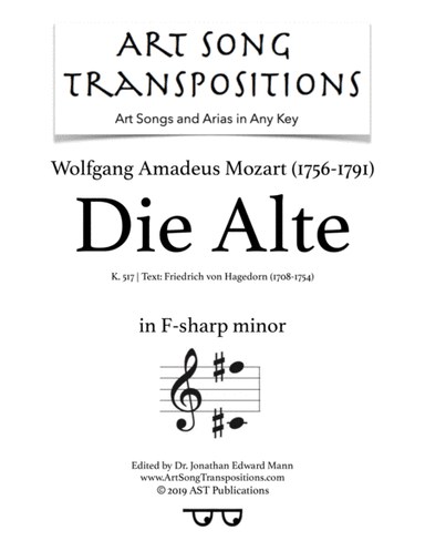 MOZART: Die Alte, K. 517 (transposed to F-sharp minor) (arr. ArtSongTranspositions.com)