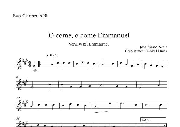 O come, o come Emmanuel - Veni, veni Emmanuel - Christmas Carol - Bass Clarinet (arr. Daniel H Rosa)