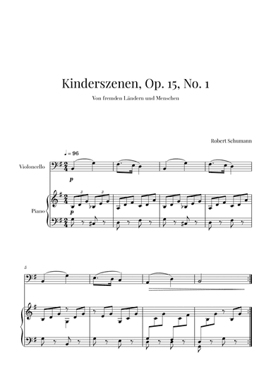 Kinderszenen, Op 15, No. 1 (for Cello and Piano) (arr. Cadenza Editions)