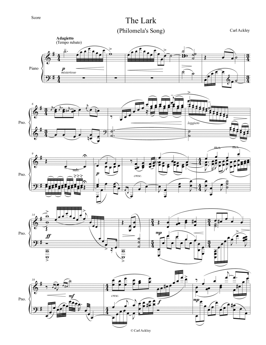The Lark (Philomela's Song) - Piano Solo