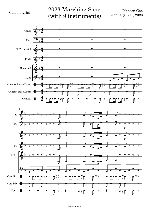 2023 Marching Song. Version 3. with 9 instruments