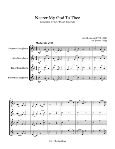 Nearer My God To Thee (SATB Sax Quartet) Score and Parts (arr. Jordan Grigg)