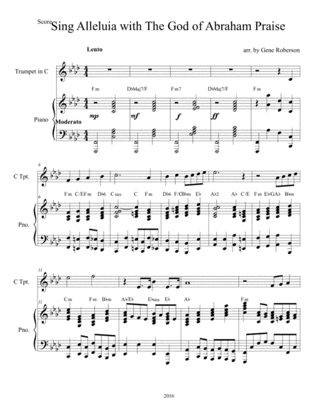 The God of Abraham Praise Piano Trumpet in C (arr. Gene Roberson)