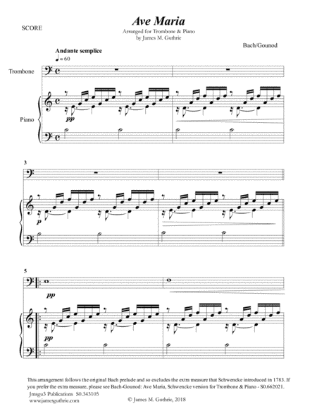 Bach-Gounod: Ave Maria for Trombone & Piano (arr. James M. Guthrie, ASCAP)