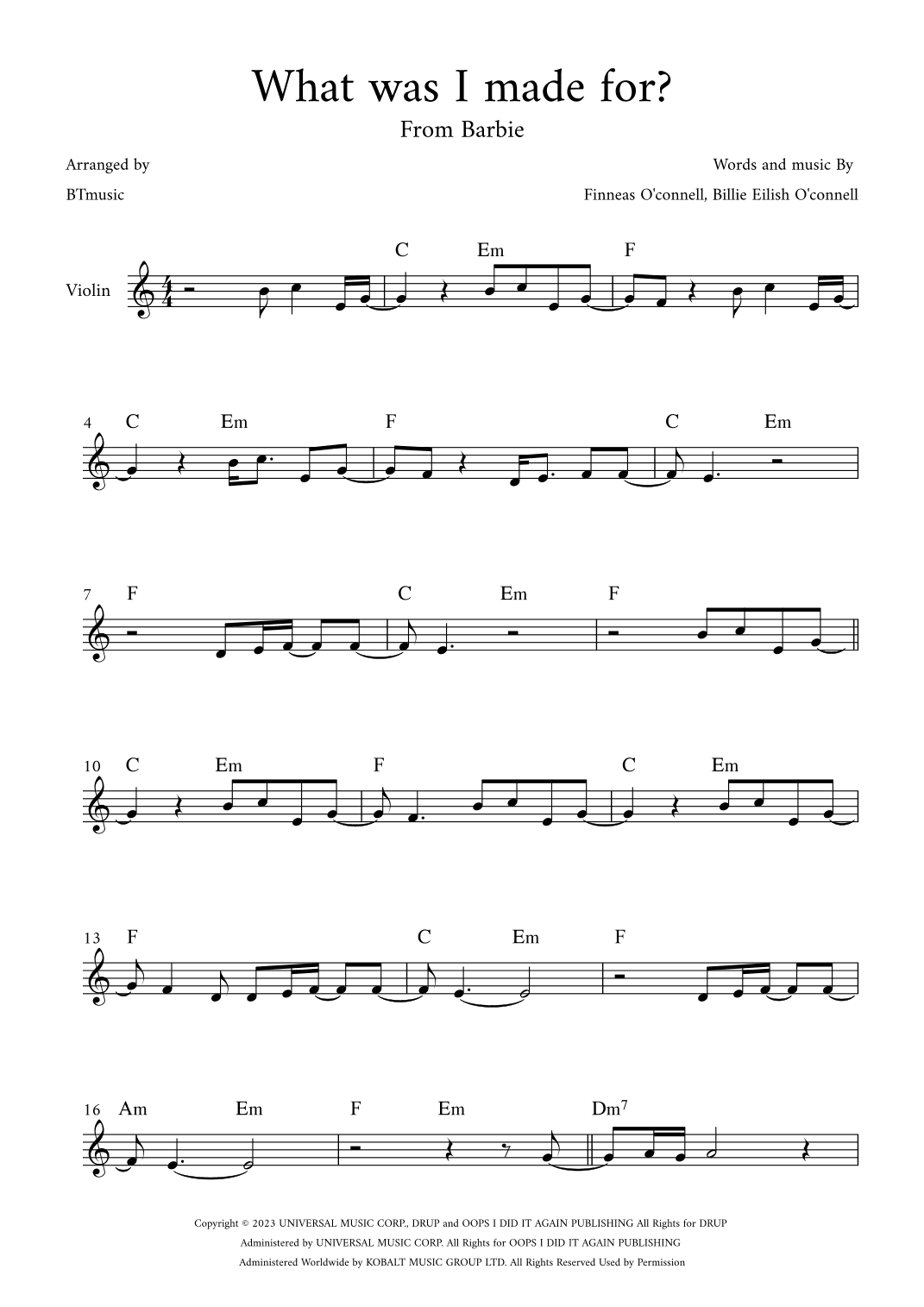 What Was I Made For? (arr. BTmusic)