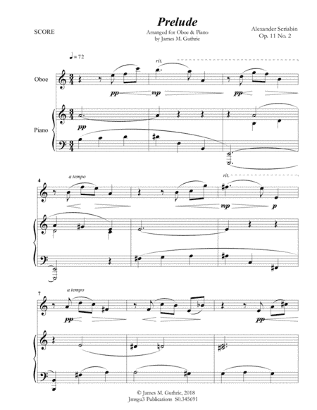 Scriabin: Prelude Op. 11 No. 2 for Oboe & Piano (arr. James M. Guthrie, ASCAP)