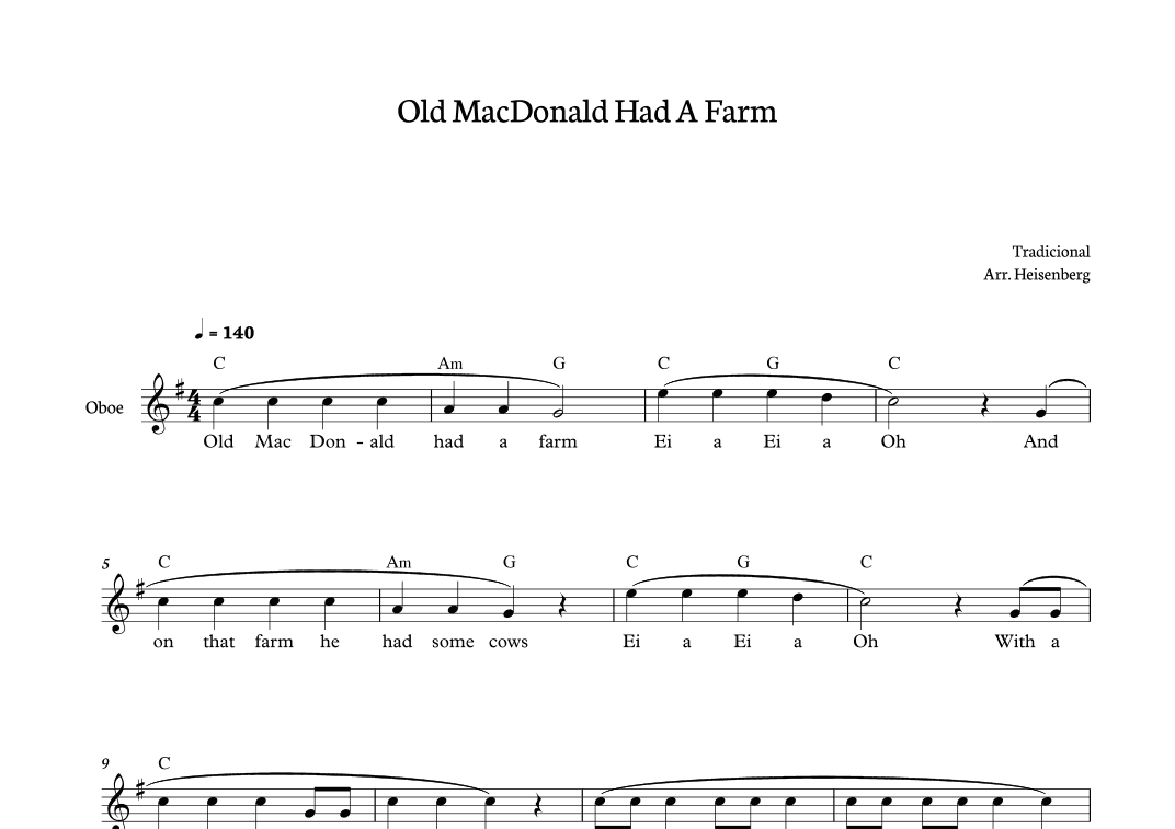 Old MacDonald Had a farm for Oboe (arr. Heisenberg)