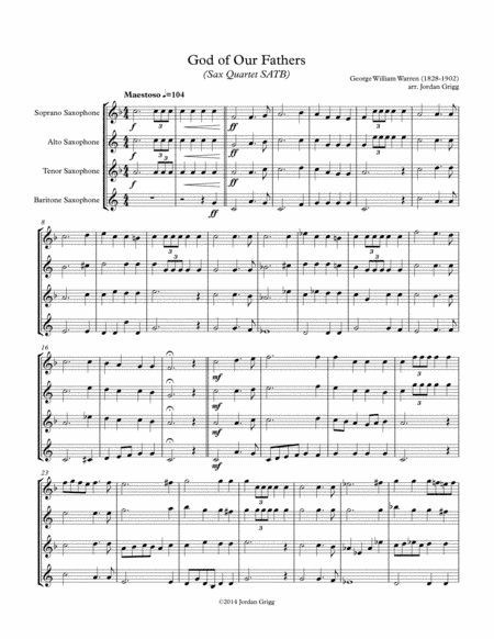 God of Our Fathers (Sax Quartet SATB) (arr. Jordan Grigg)