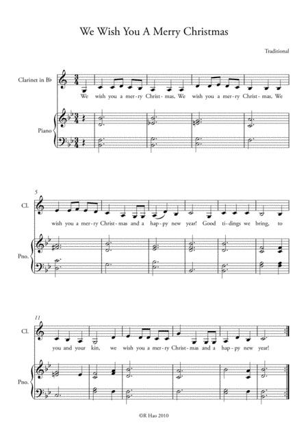 We Wish You A Merry Christmas - Easy Clarinet and Piano (arr. R Hao)