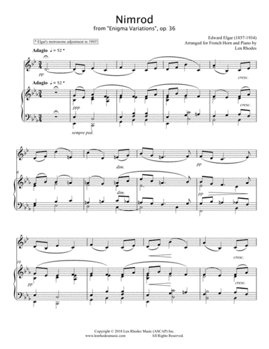 Elgar - Nimrod from 'Enigma Variations', arranged for French Horn and Piano (arr. Len Rhodes)