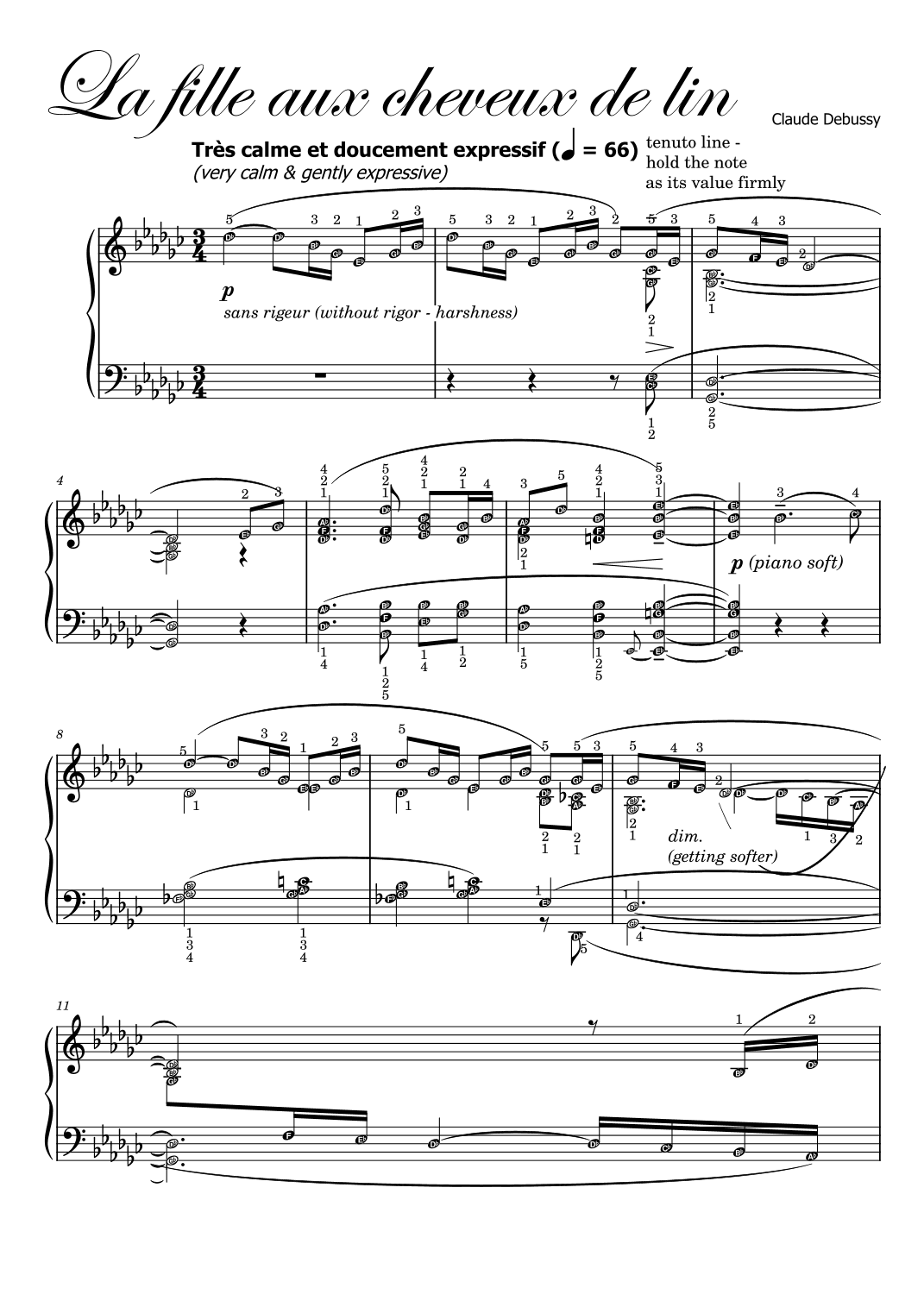 La Fille Aux Cheveux De Lin (The Girl with Flaxen Hair) by Debussy (arr. Published Harmony)