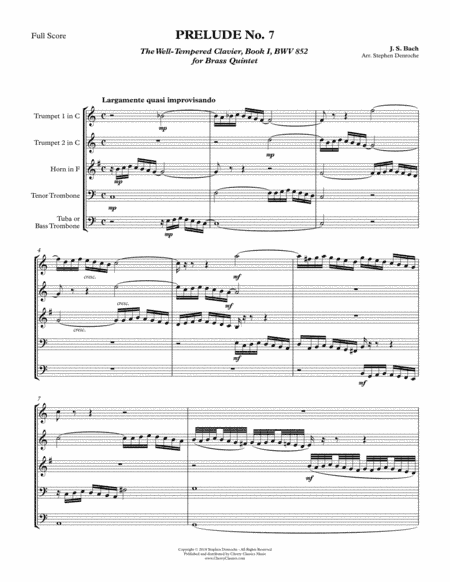 Prelude No. 7 from WTC Book 1, BWV 852 for Brass Quintet (arr. Denroche, Stephen)