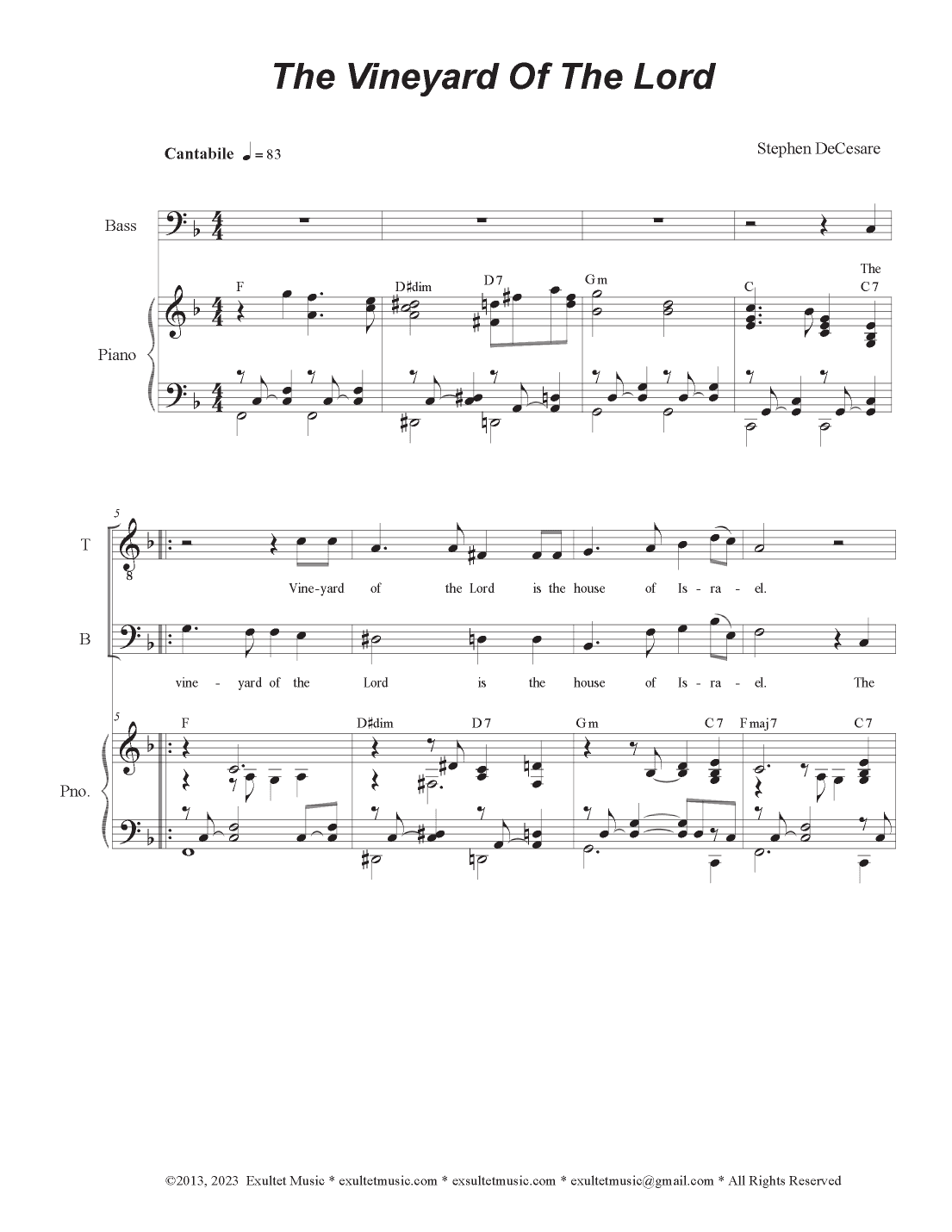 The Vineyard Of The Lord (Duet for Tenor and Bass solo)