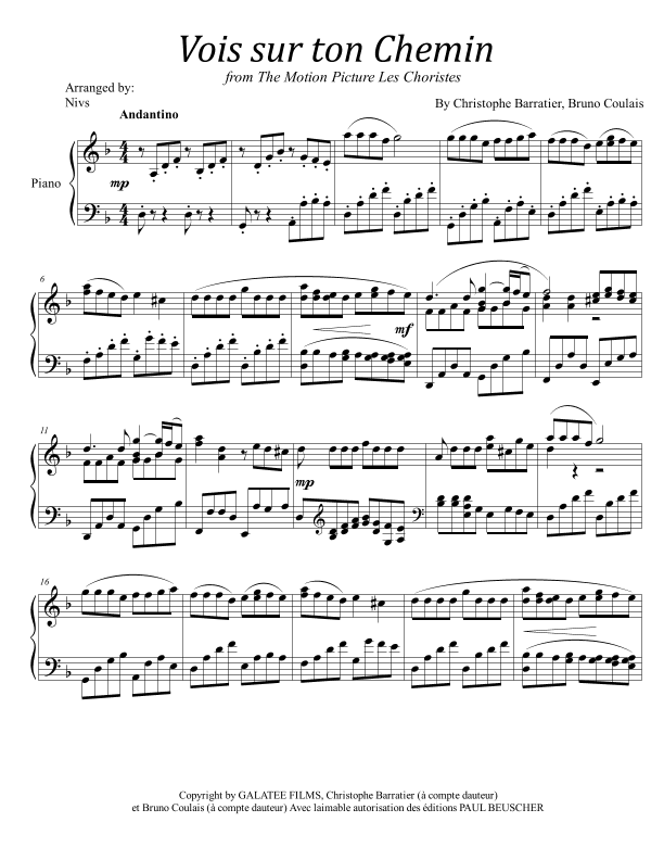 Vois Sur Ton Chemin (arr. Nivs)