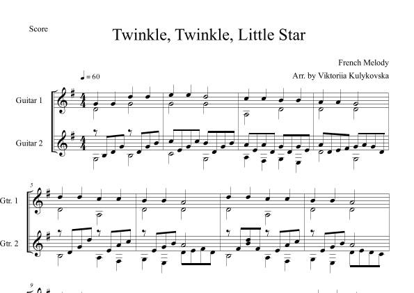 Twinkle, Twinkle, Little Star - guitar duo (arr. Viktoriia Kulykovska)