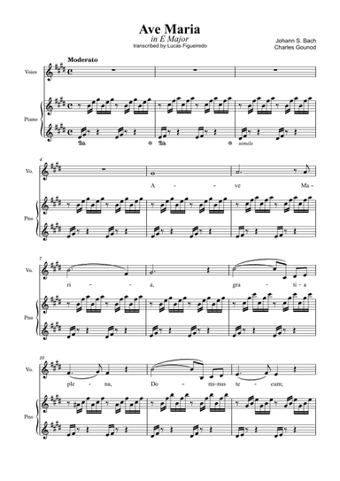 Ave Maria (Bach-Gounod) in E Major for Piano and Voice (arr. Lucas Figueiredo)