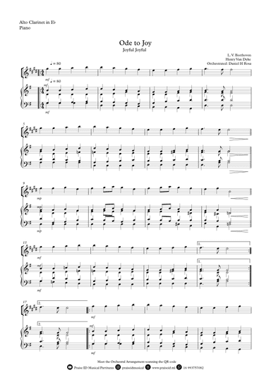 Ode to Joy - Joyful Joyful - Easy Eb Clarinet and Piano (arr. Daniel H Rosa)