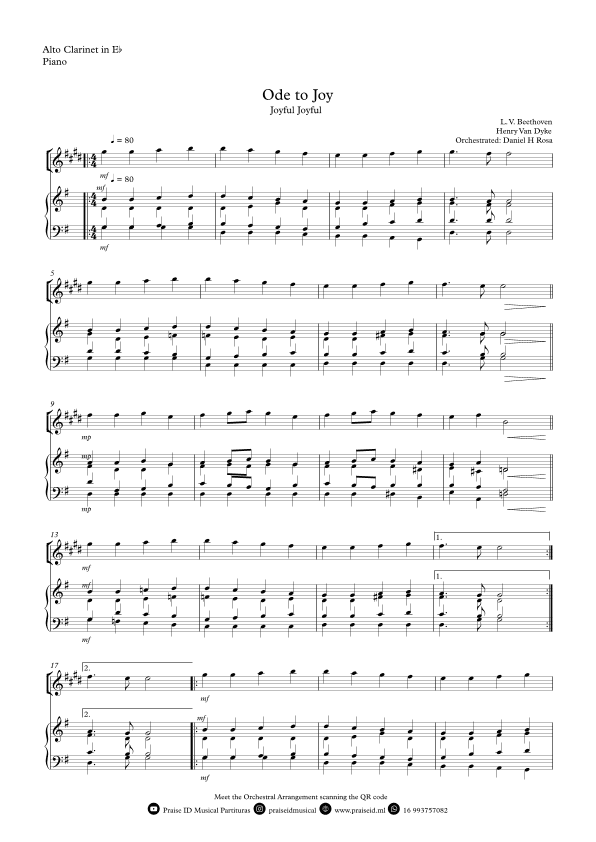 Ode to Joy - Joyful Joyful - Easy Eb Clarinet and Piano (arr. Daniel H Rosa)