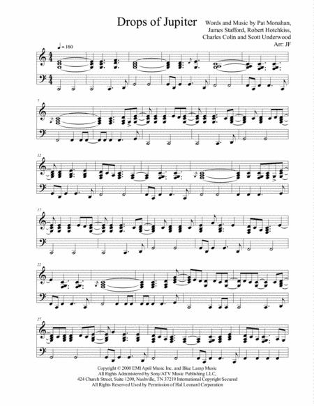 Drops Of Jupiter (Tell Me) (arr. Jerremy Fender)