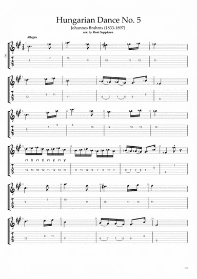 Hungarian Dance No. 5 for Flatpicking Guitar / Electric Guitar (arr. Roni Seppänen)
