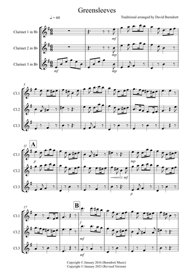 Greensleeves for Clarinet Trio (arr. David Burndrett)