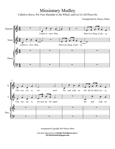 Missionary Medley: Called to Serve, Let Us All Press On, Put Your Shoulder to the Wheel (Soprano & T (arr. Stacey Oakes)