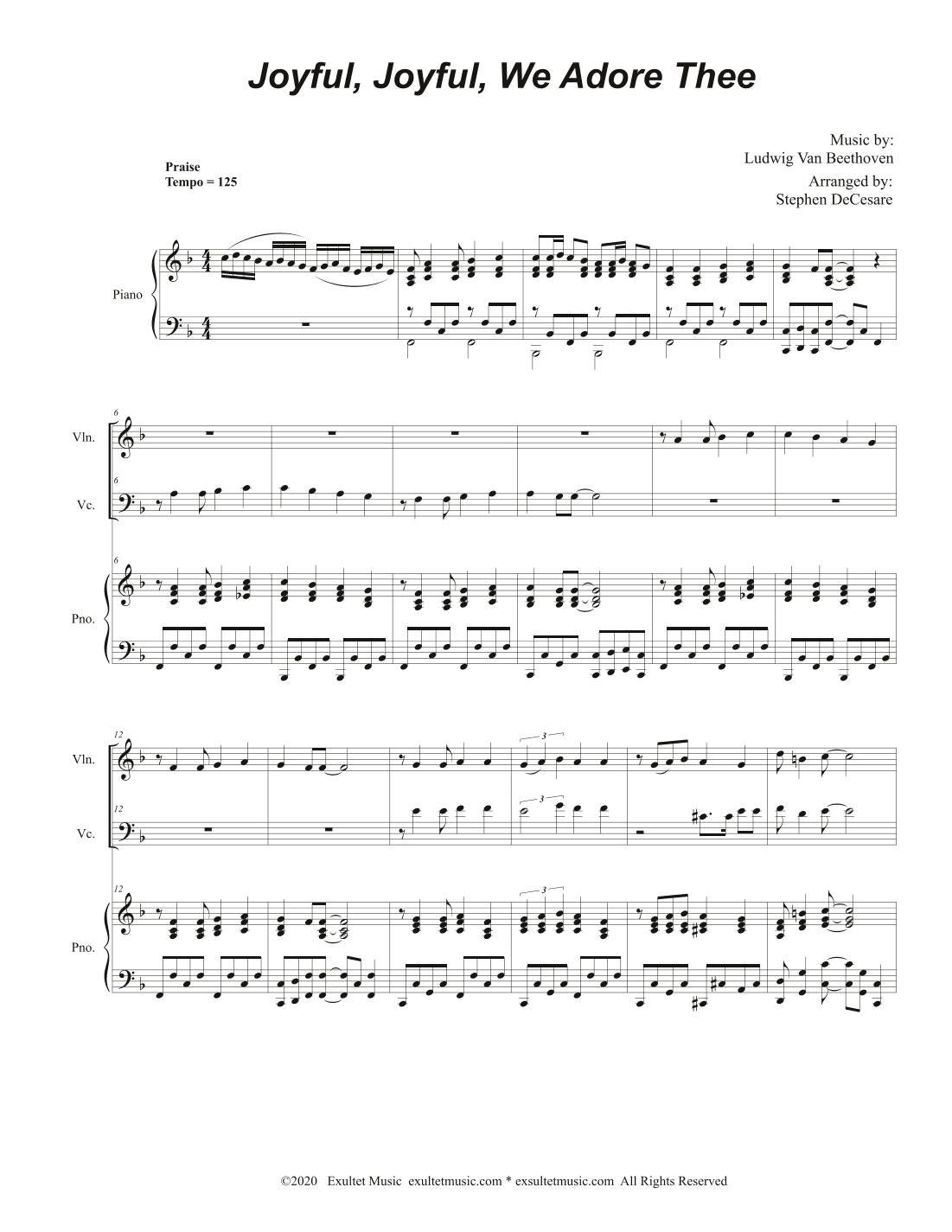Joyful, Joyful, We Adore Thee (Duet for Violin and Cello) (arr. Stephen DeCesare)