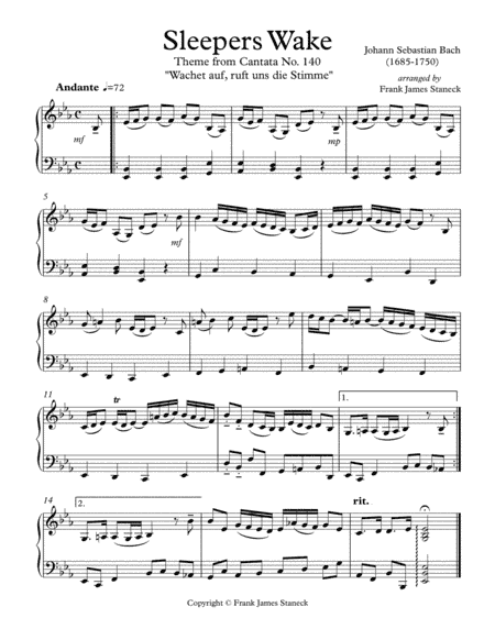 "Sleepers Wake" Theme from J.S. Bach Cantata No. 140 (arr. Frank James Staneck)