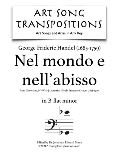 HANDEL: Nel mondo e nell'abisso (transposed to B-flat minor) (arr. ArtSongTranspositions.com)