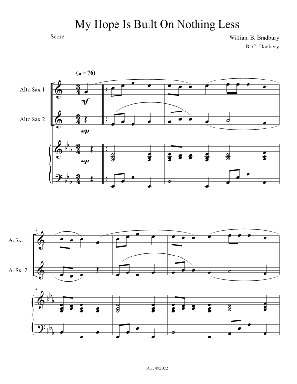 My Hope Is Built On Nothing Less (Alto Sax Duet with Piano Accompaniment) (arr. B. C. Dockery)