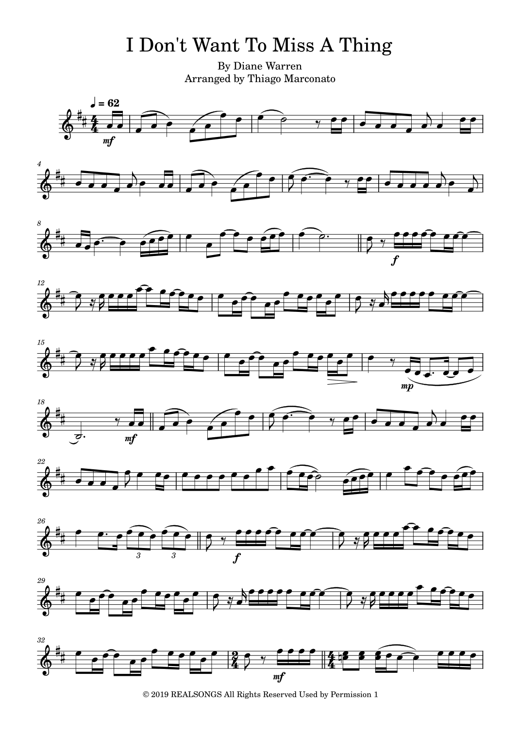 I Don't Want To Miss A Thing (arr. Thiago Marconato)